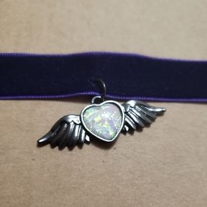 Purple Velvet Choker With Heart Charm
